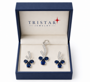 Natural Blue Sapphire & Diamond Pendant Set
