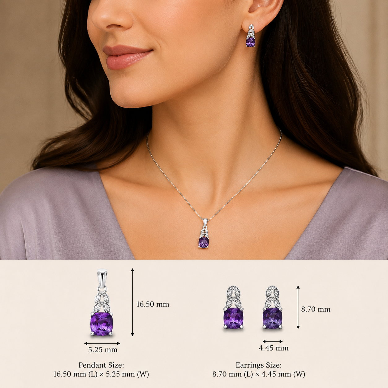 Gold Amethyst Diamond Pendant Set