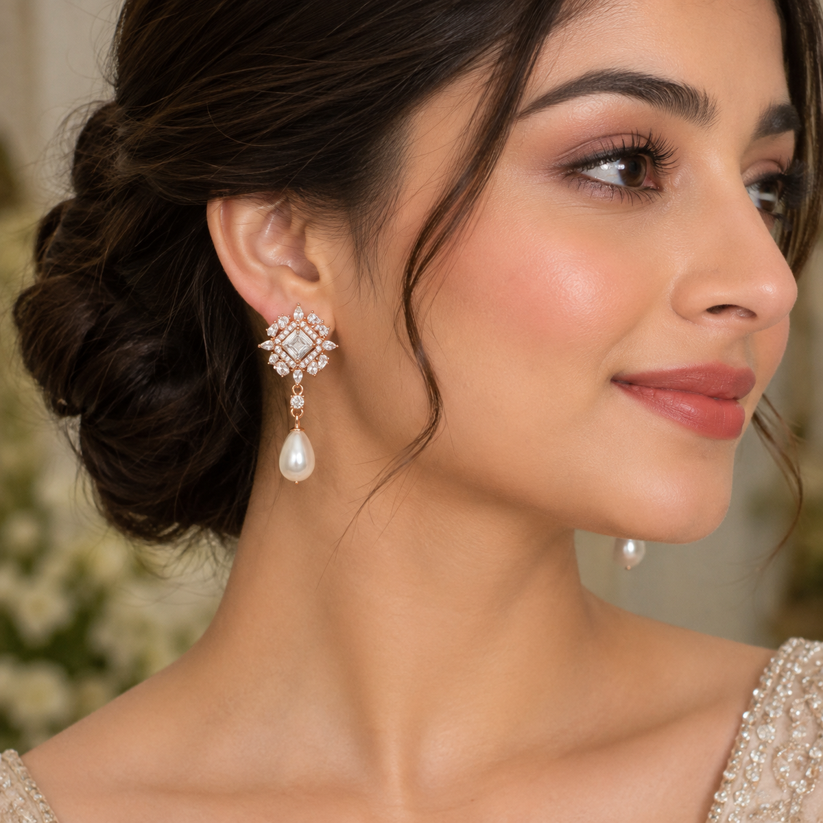 Rose Gold Pearl Drop Earrings