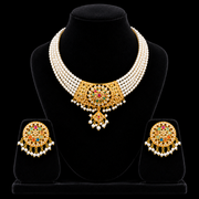 14K Gold Pearl Multicolor Bridal Necklace Set