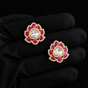Silver Handmade Ruby Lotus Earrings