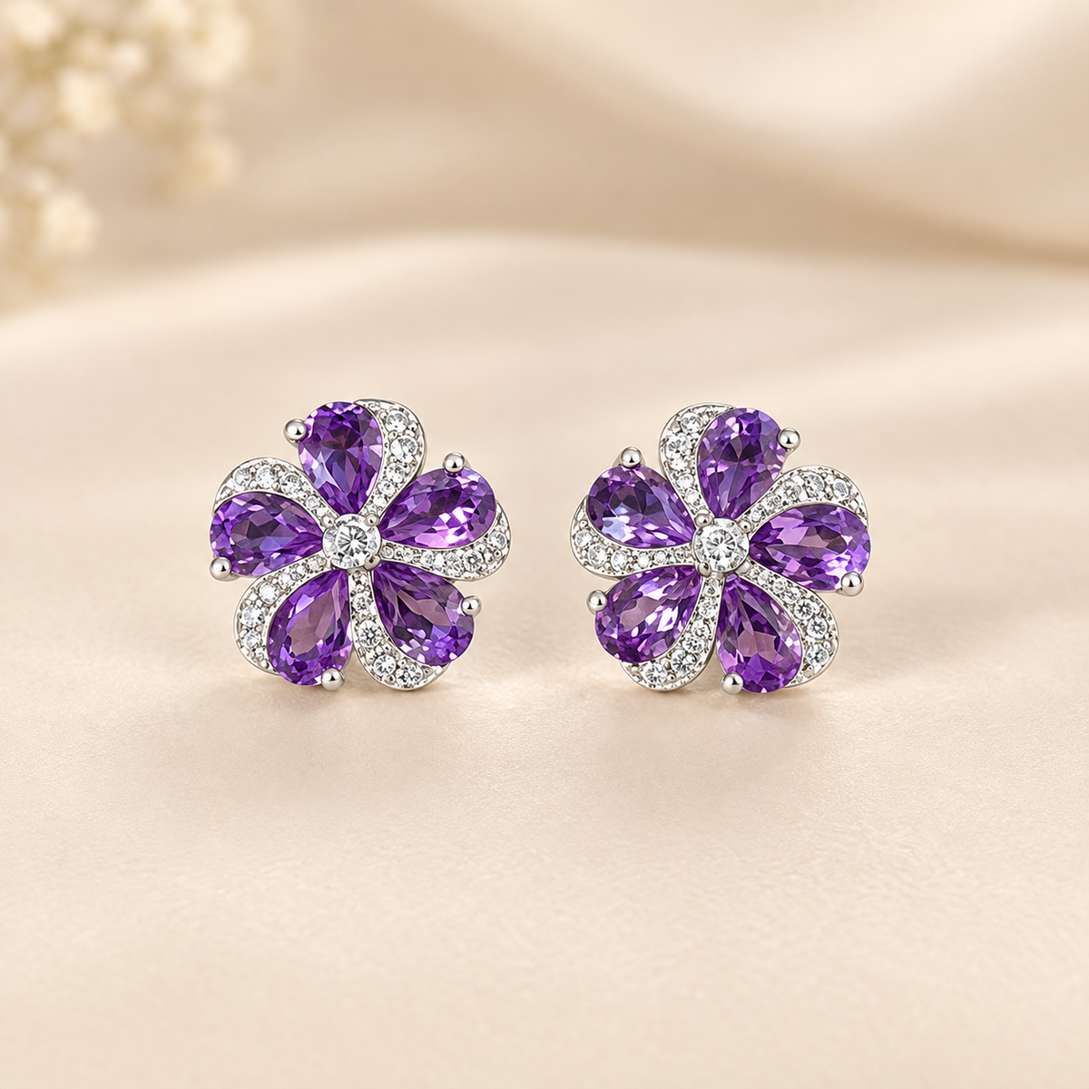 Purple Amethyst Flower Jewelry Set