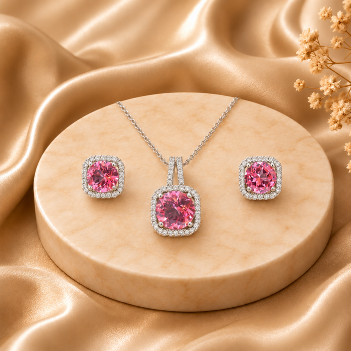 Pink CZ Sterling Silver Jewelry Set