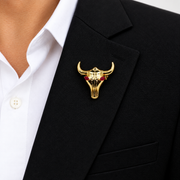 Gold Plated Bull Skull Brooch Pin
