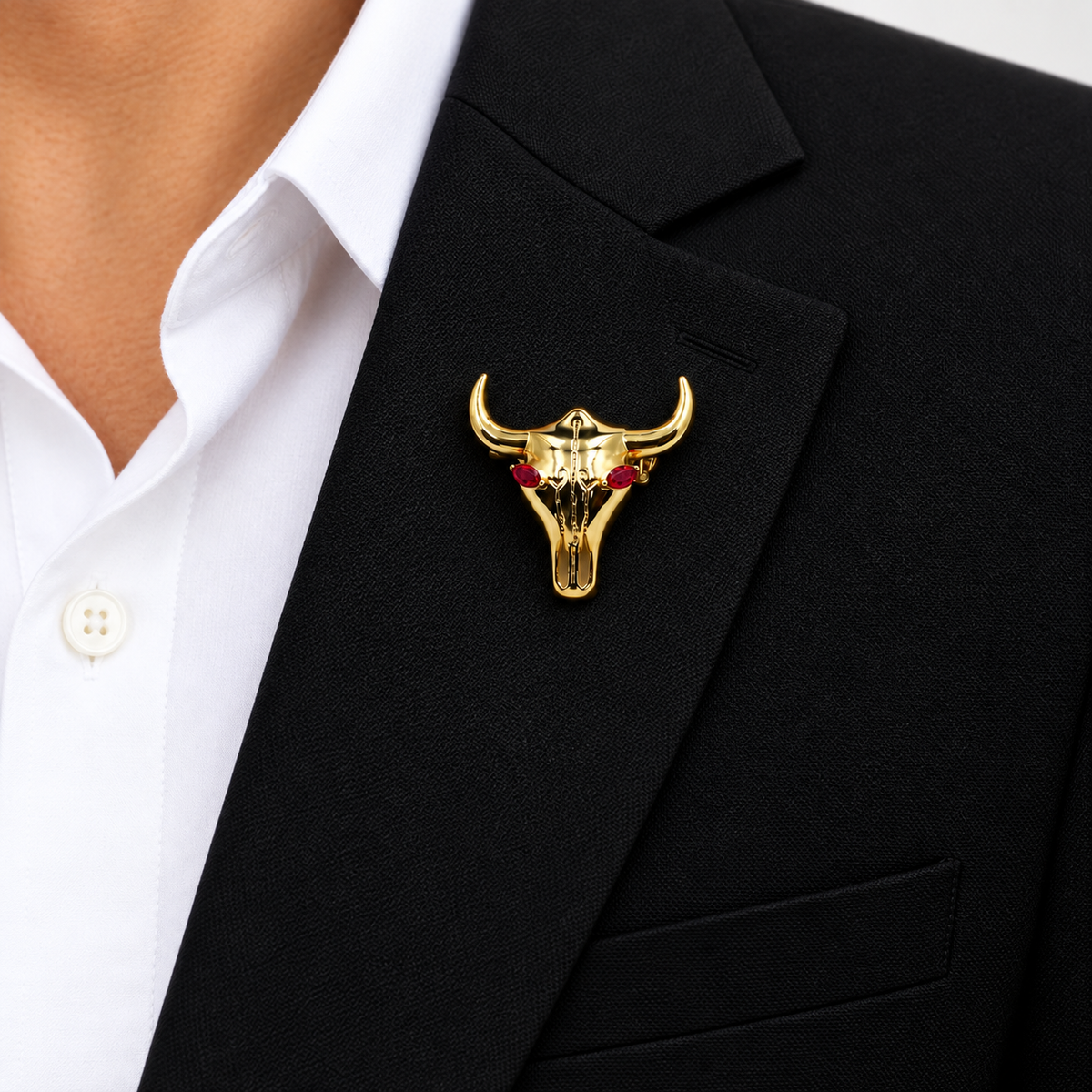 Gold Plated Bull Skull Brooch Pin