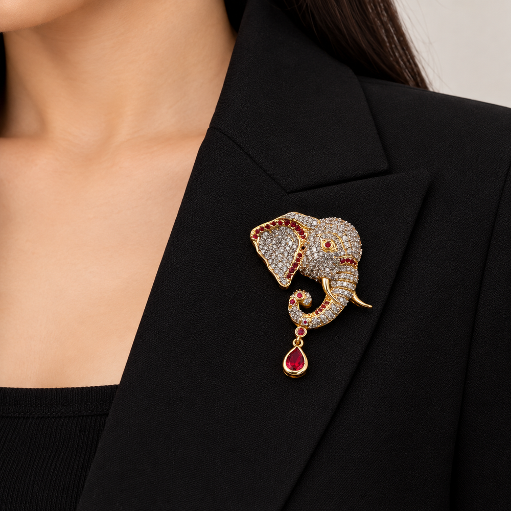 Elephant Gemstone Unisex Brooch