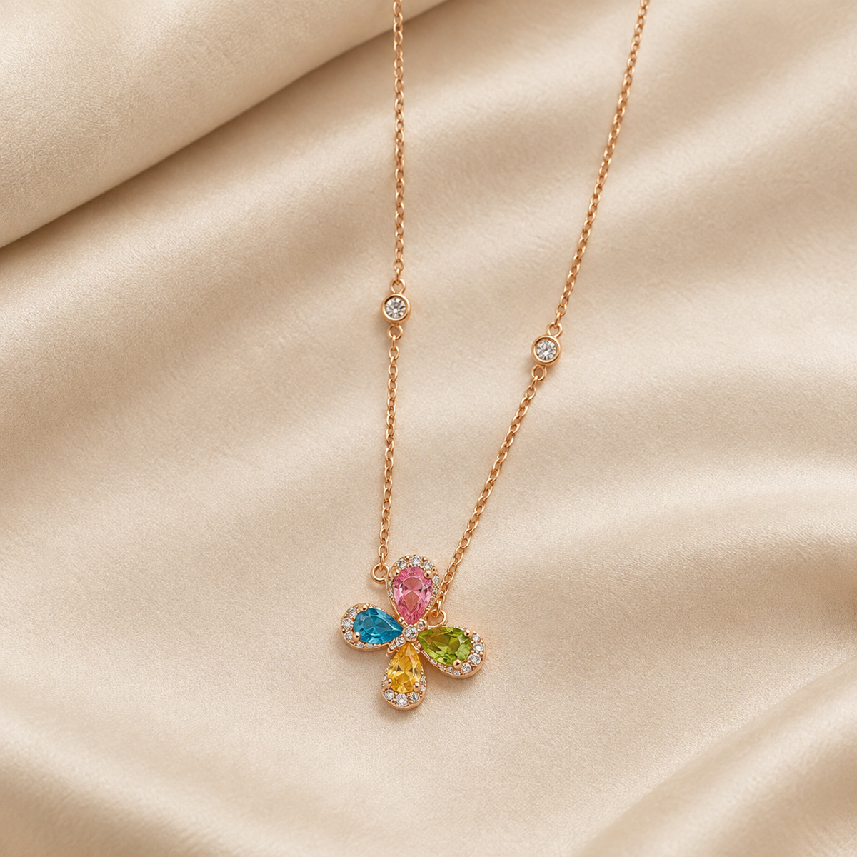 Multi Gemstone Rose Gold Necklace
