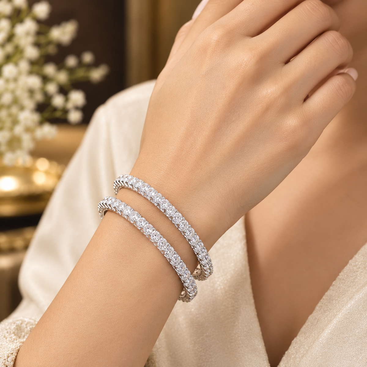 Elegant 925 Sterling Silver Moissanite Bangles
