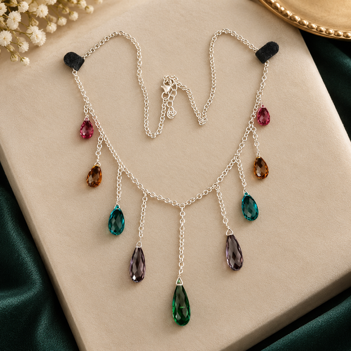 Multicolor Teardrop Gemstone Necklace