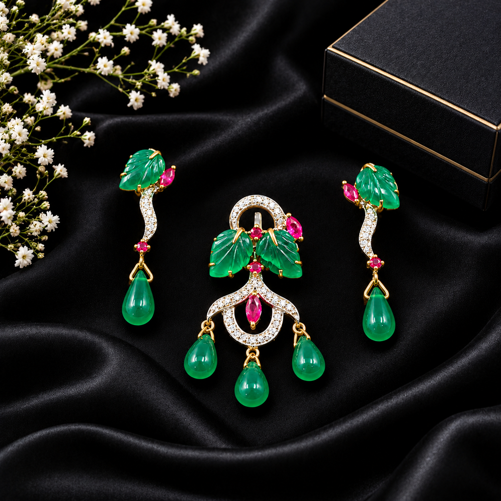 Luxury Carved Gemstone Diamond Jewelry Set