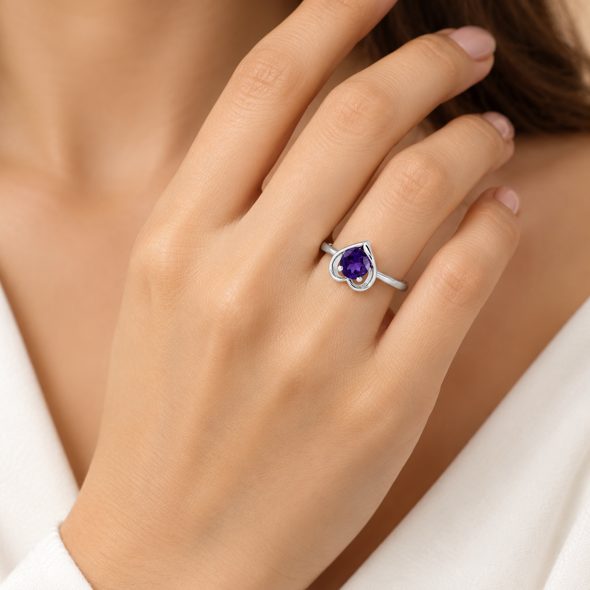 10K Gold Amethyst Heart Shape Ring