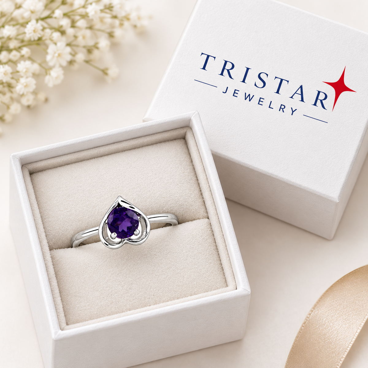 10K Gold Amethyst Heart Shape Ring