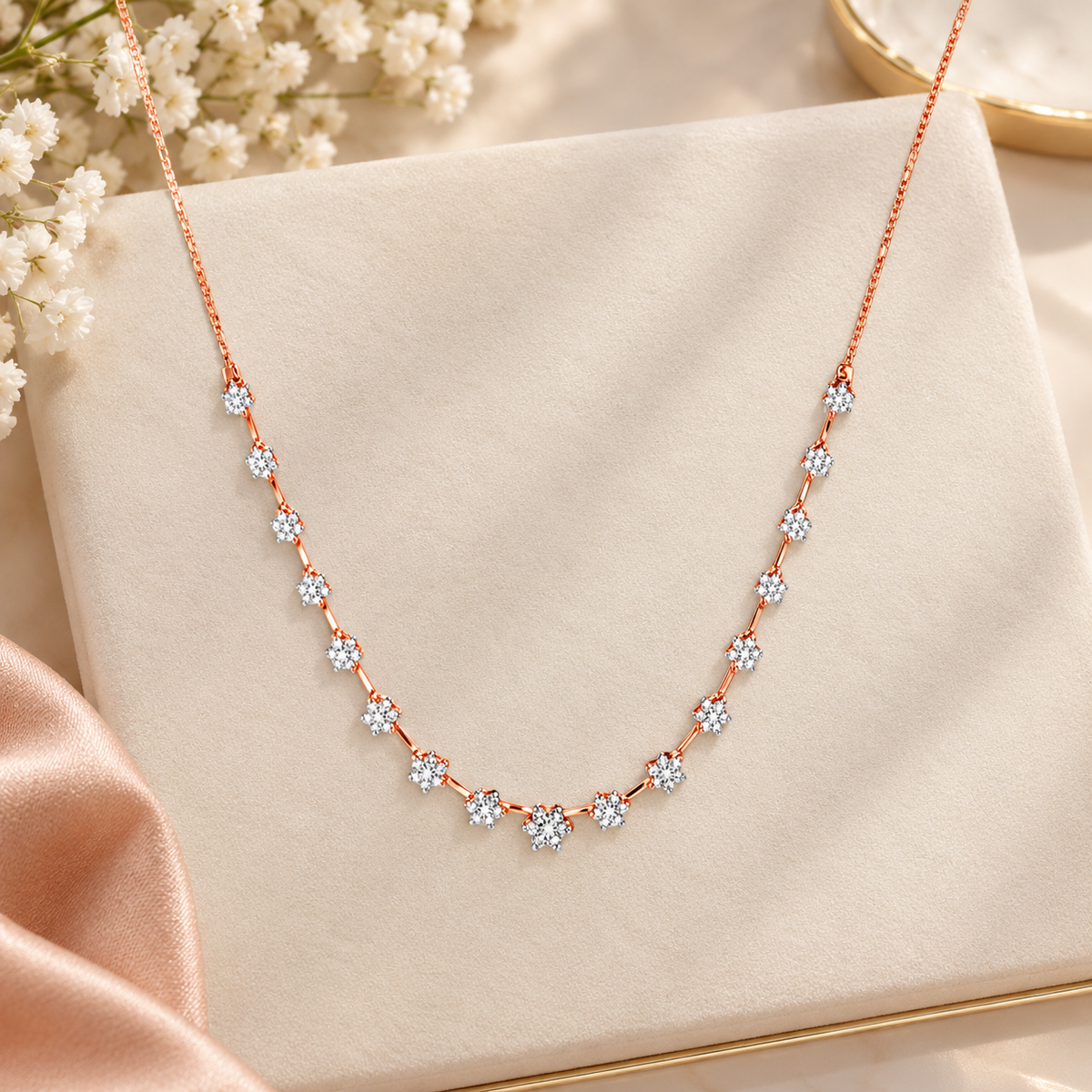 14K Rose Gold Lab-Grown Diamond Floral Necklace
