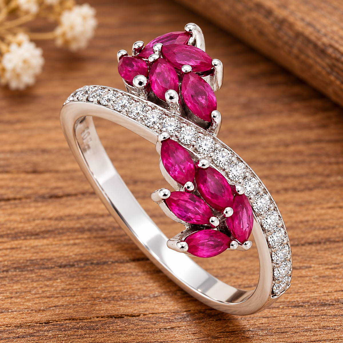 10K Gold Natural Ruby & Cubic Zirconia Ring