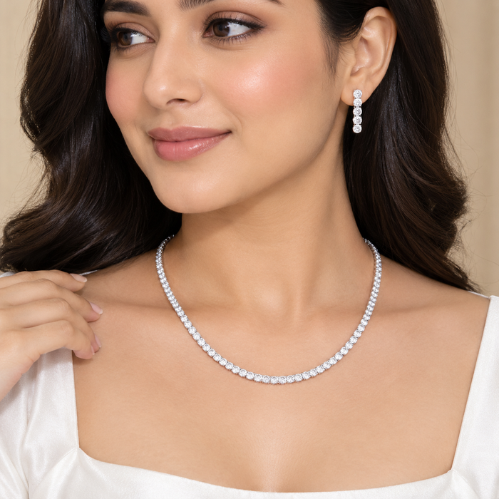 Luxury 14K Gold Lab Grown Diamond Tennis Necklace Set