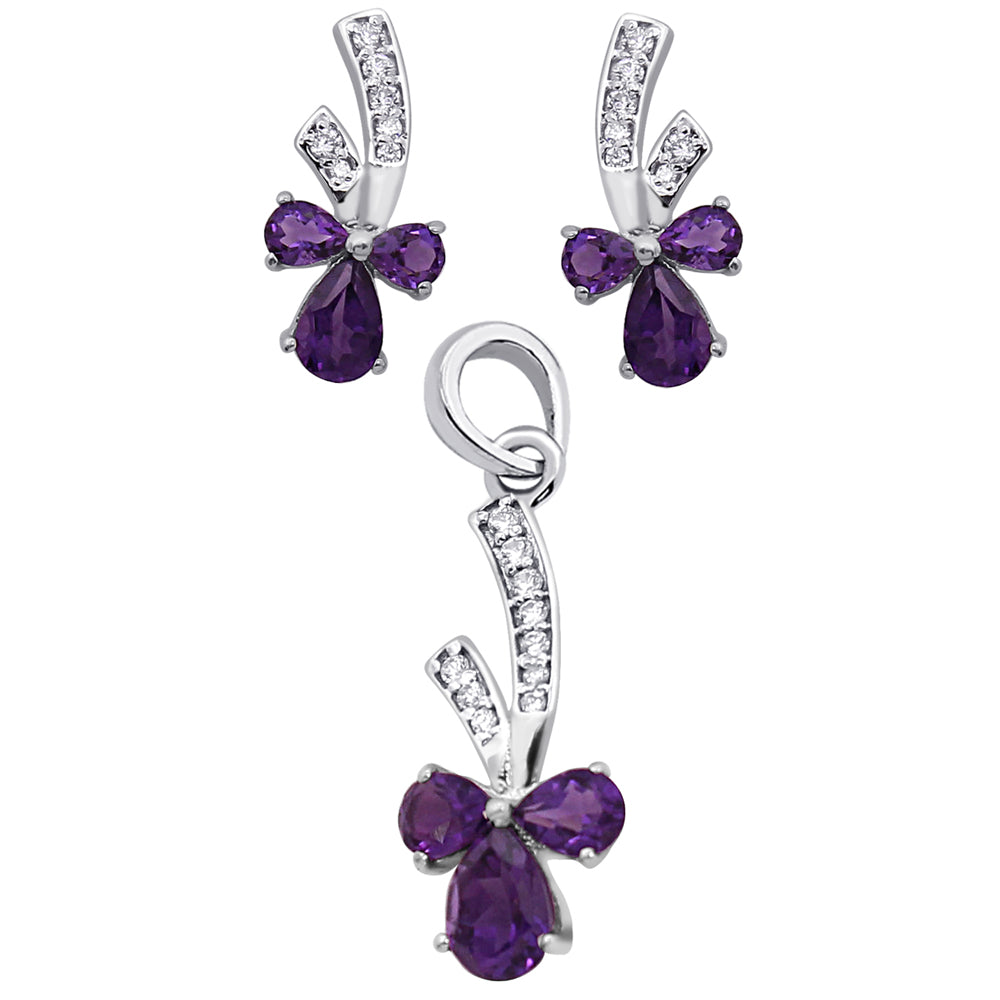 925 Sterling Silver Purple Floral Set
