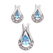 925 Sterling Silver Blue Teardrop Pendant Earrings Set