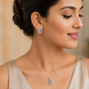 925 Sterling Silver Blue Teardrop Pendant Earrings Set
