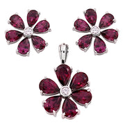 Silver Floral Pendant Earrings Set
