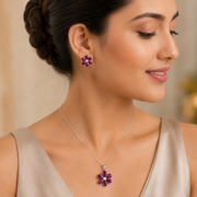Silver Floral Pendant Earrings Set