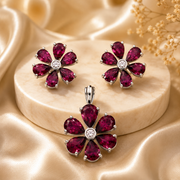 Silver Floral Pendant Earrings Set