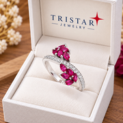 10K Gold Natural Ruby & Cubic Zirconia Ring