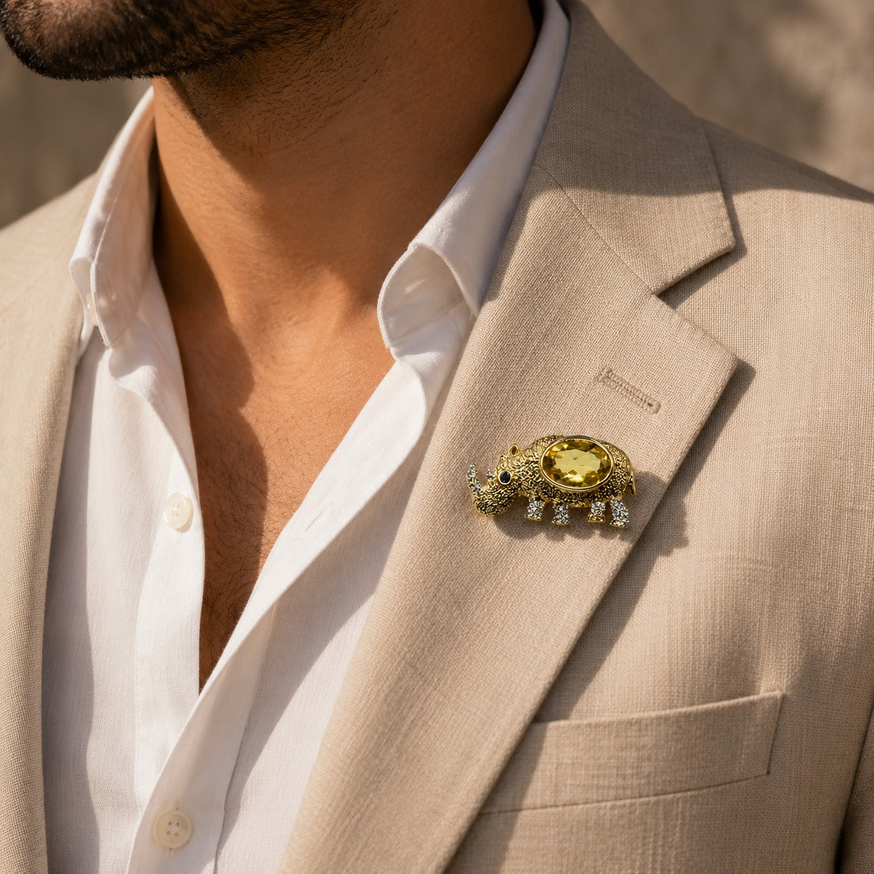 Rhinoceros Gemstone Brooch