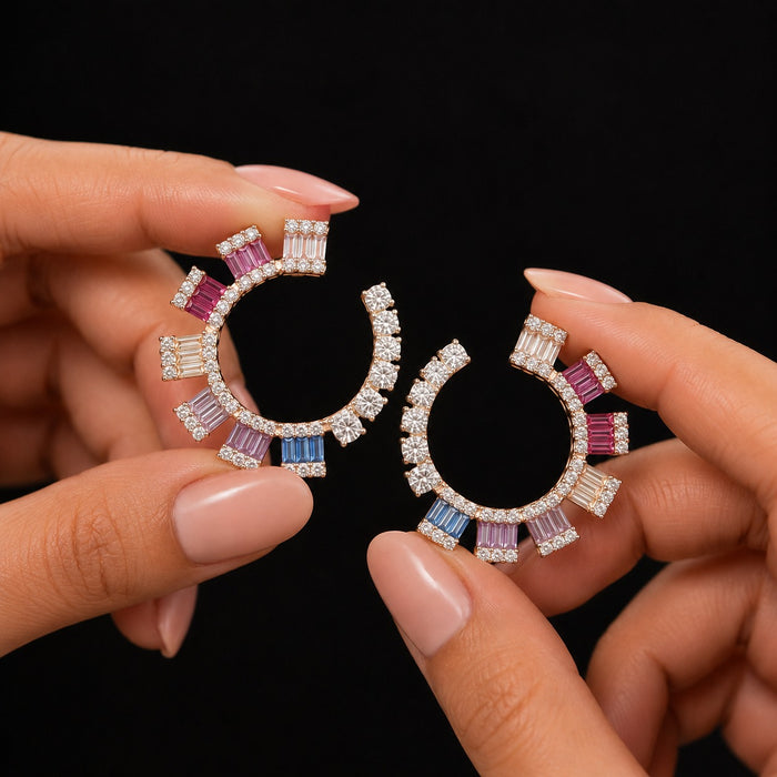 Multi Gemstone Hoop Earring