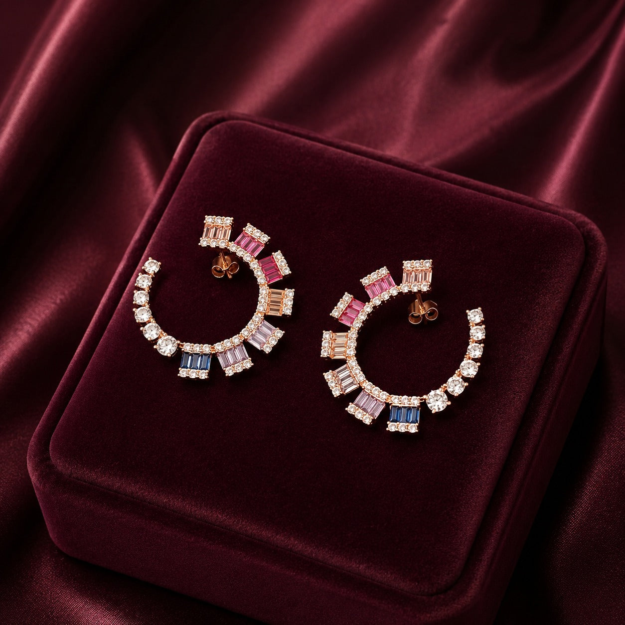 Multi Gemstone Hoop Earring