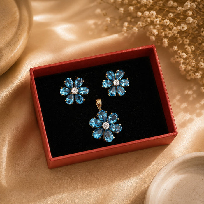Floral Gemstone Pendant Set