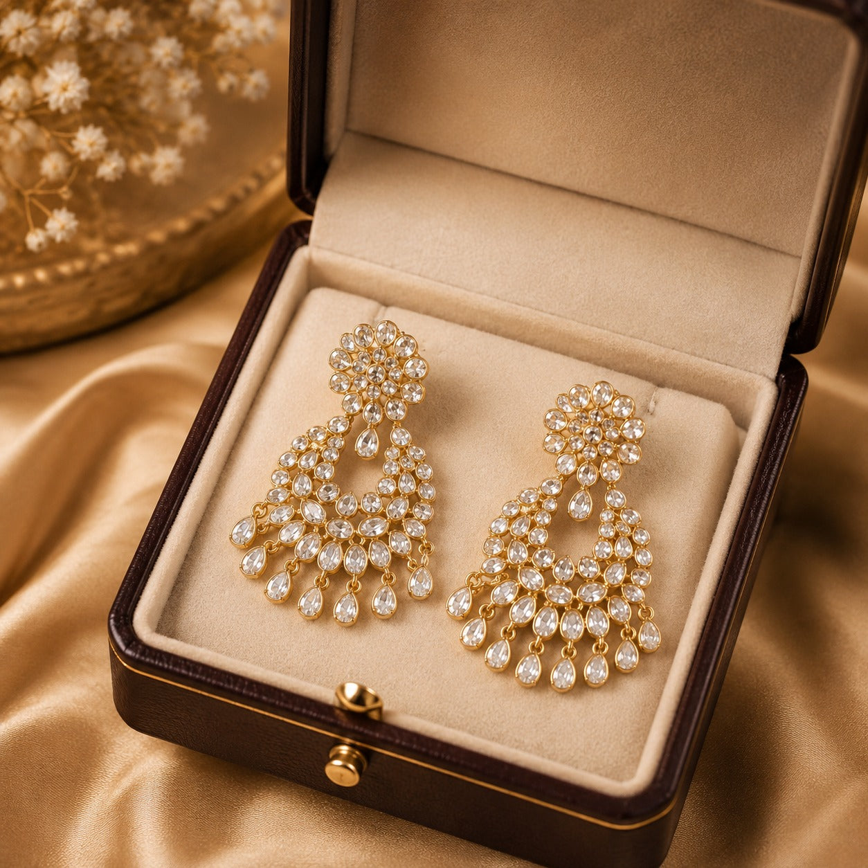 Gold Kundan Chandelier Earrings