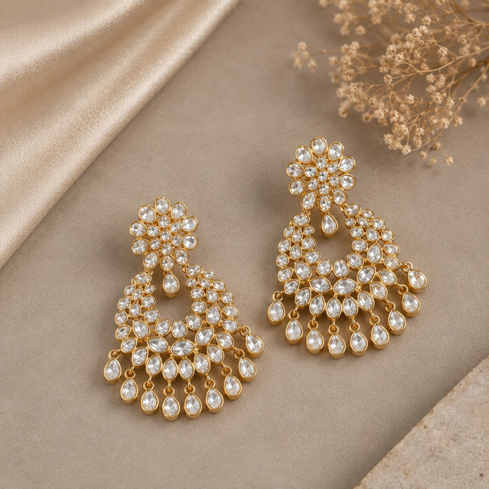Gold Kundan Chandelier Earrings