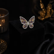 Silver Multi Gems Butterfly Ring