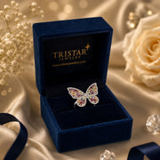 Silver Multi Gems Butterfly Ring