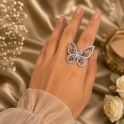 Silver Multi Gems Butterfly Ring