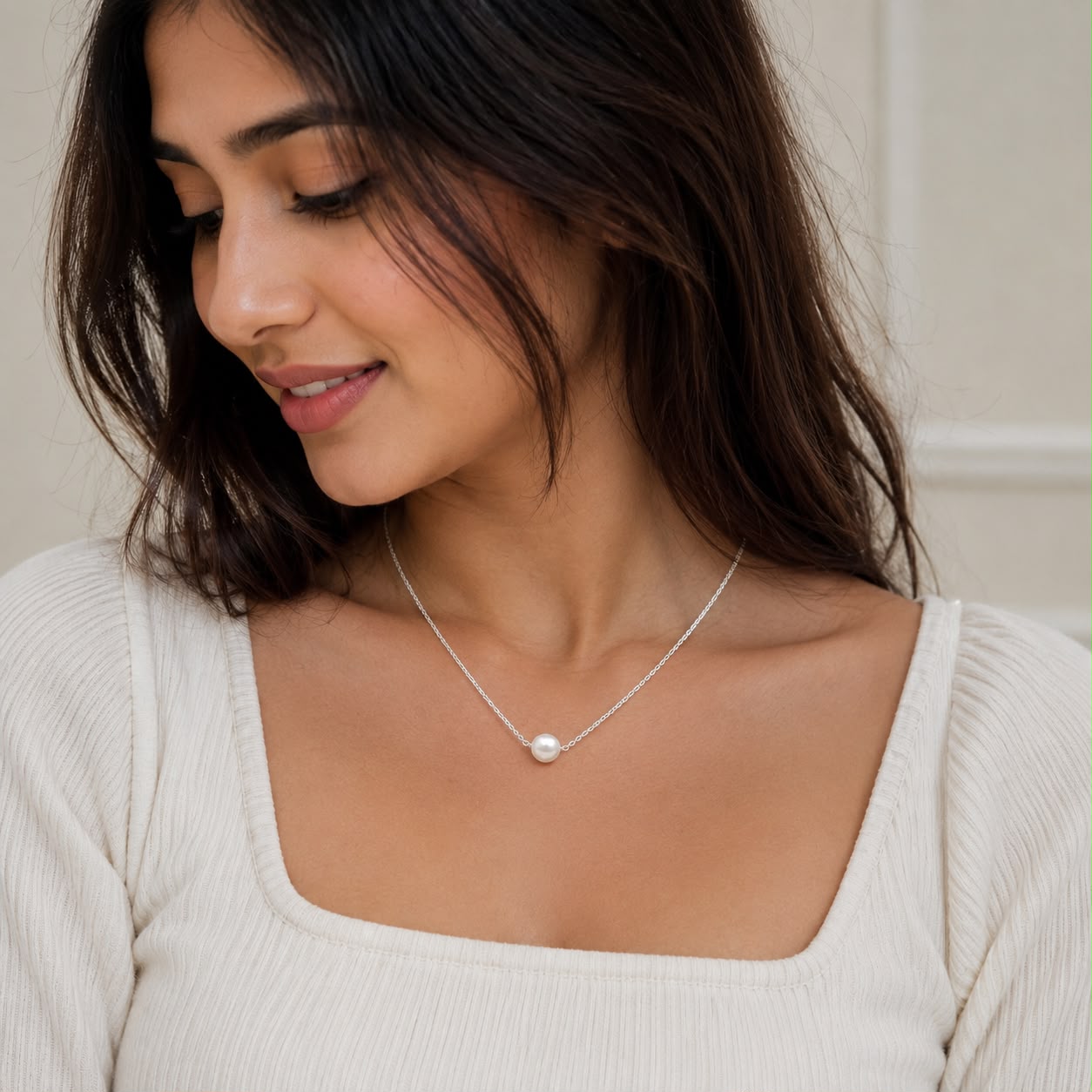 Dainty Pearl Silver Necklace