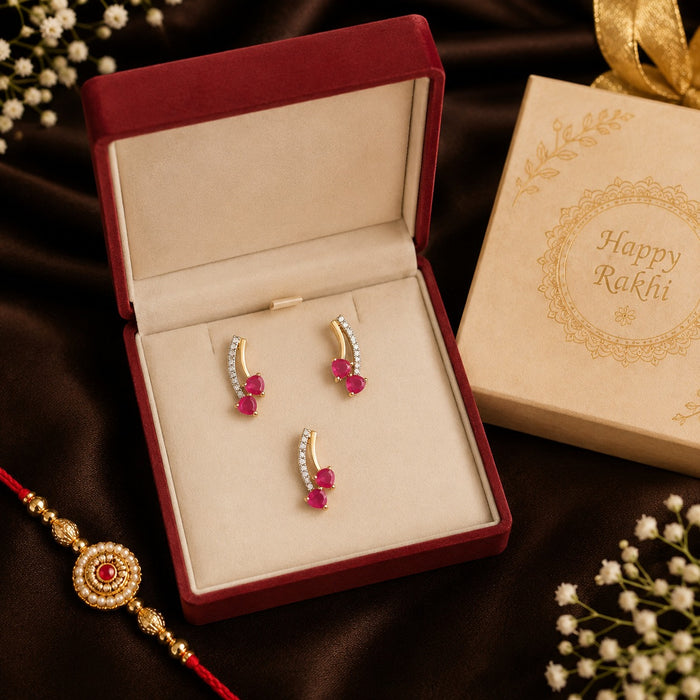 Gold Ruby Diamond  Pendant Set