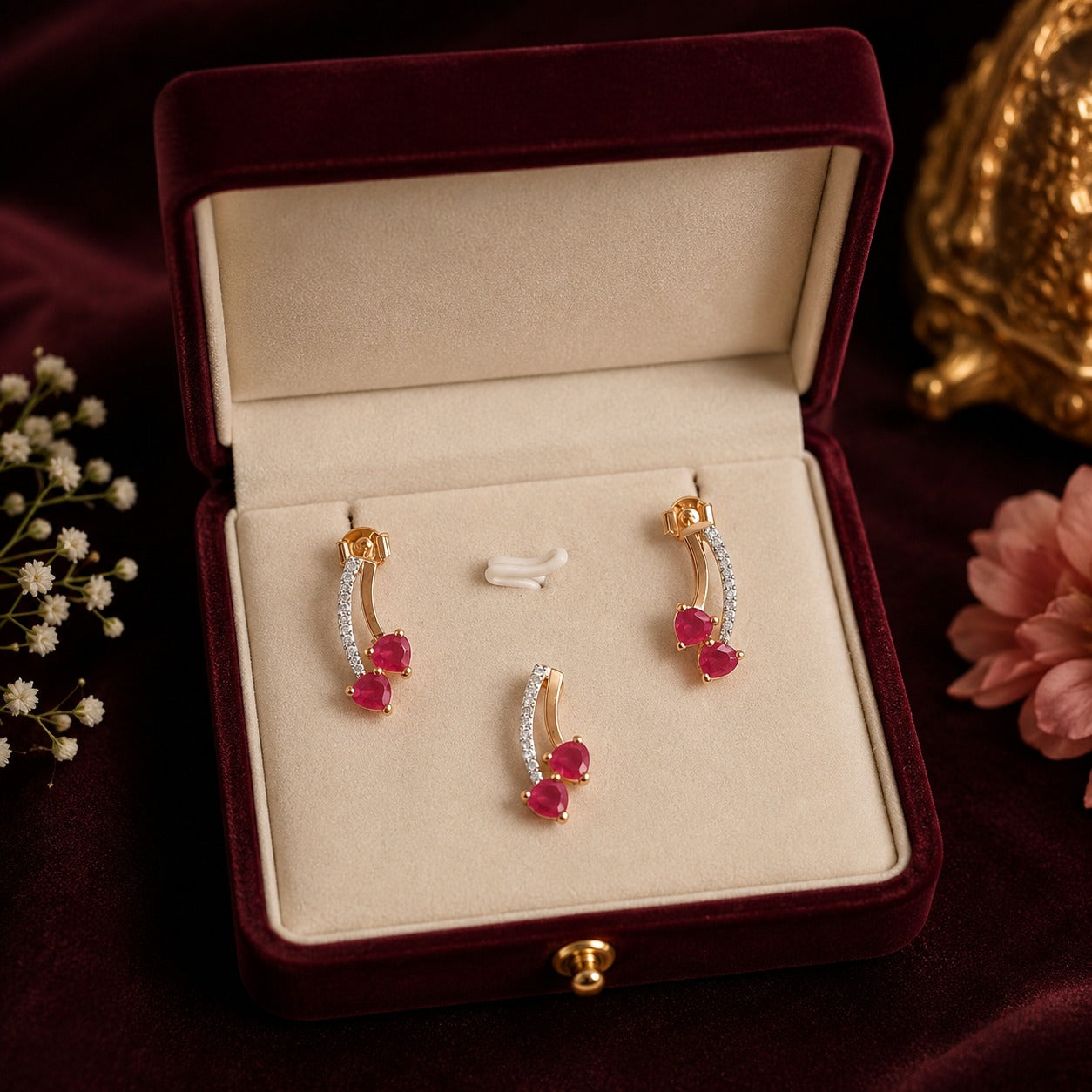 Gold Ruby Diamond  Pendant Set