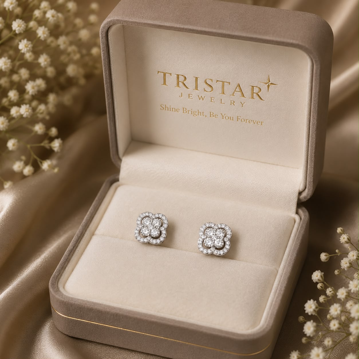 Moissanite Geometrical Silver Ear Stud