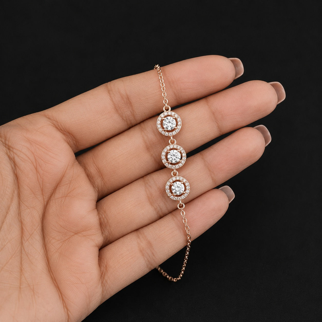 3 Stone Rose Gold Bracelet