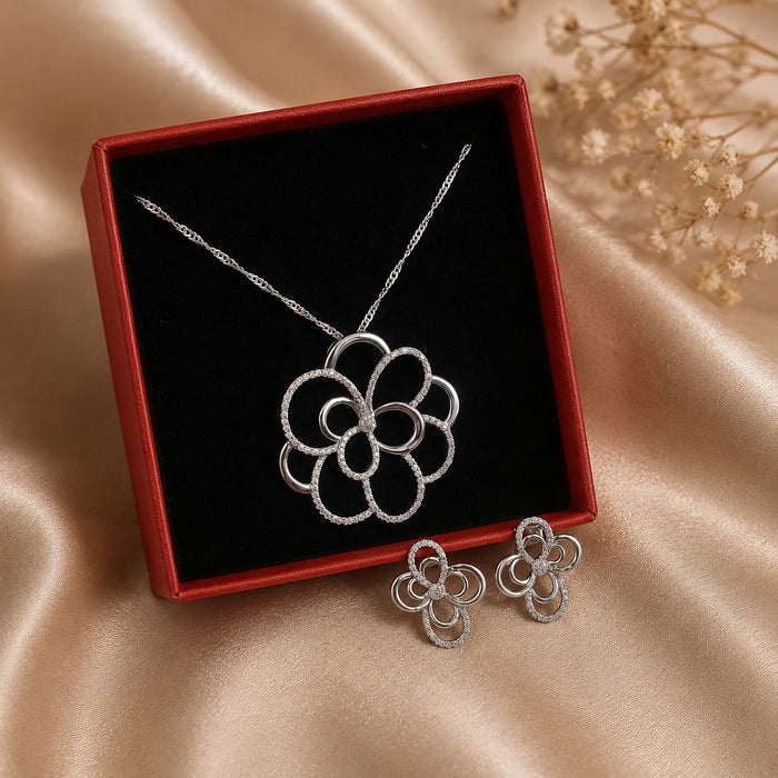 CZ Rose Pendant Set