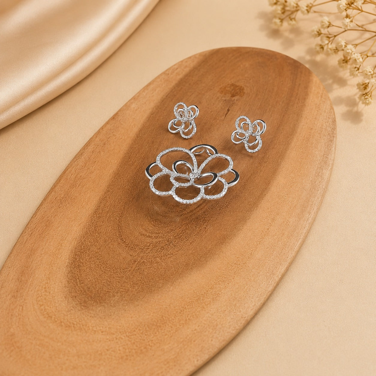 CZ Rose Pendant Set