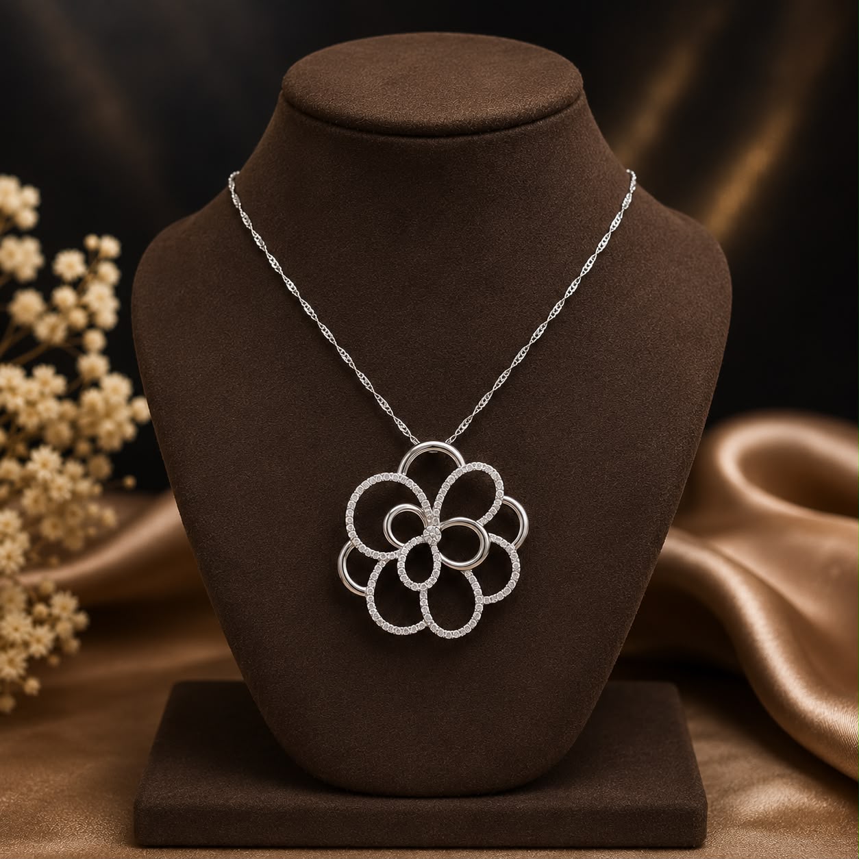 CZ Rose Pendant Set