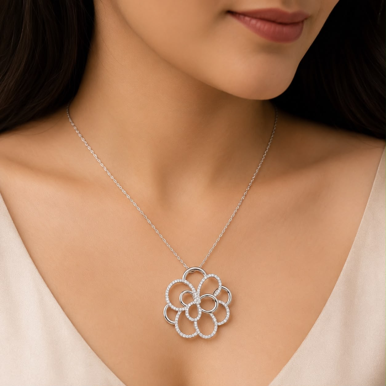 CZ Rose Pendant Set