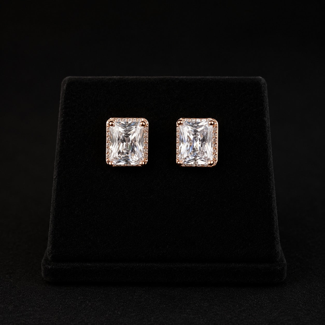 Silver Rose Gold Halo Studs