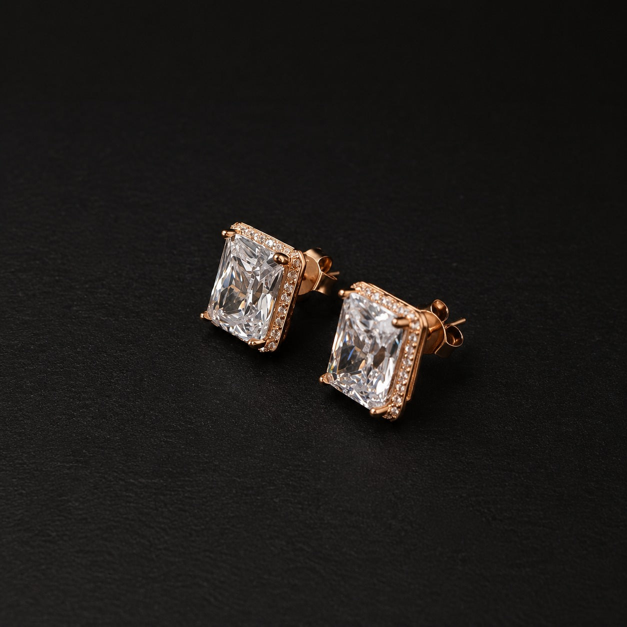 Silver Rose Gold Halo Studs