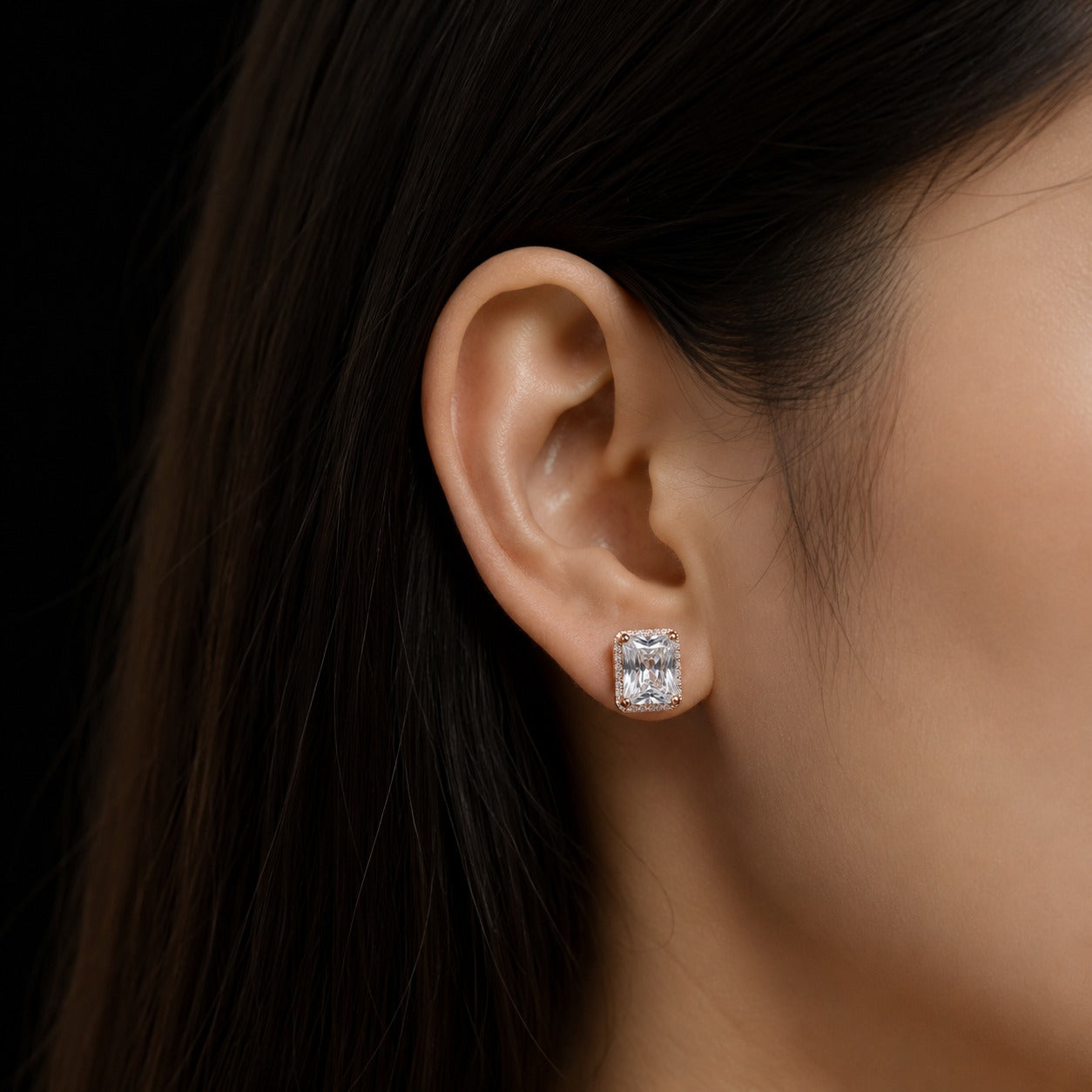 Silver Rose Gold Halo Studs
