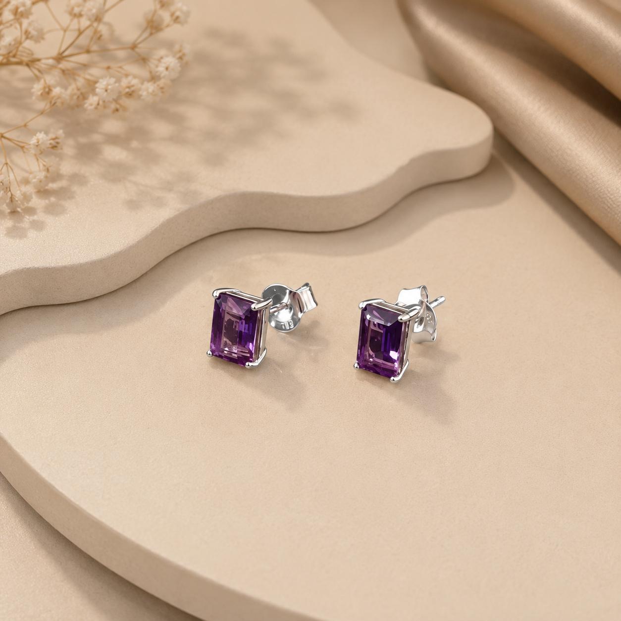 Silver Amethyst Stud Earrings