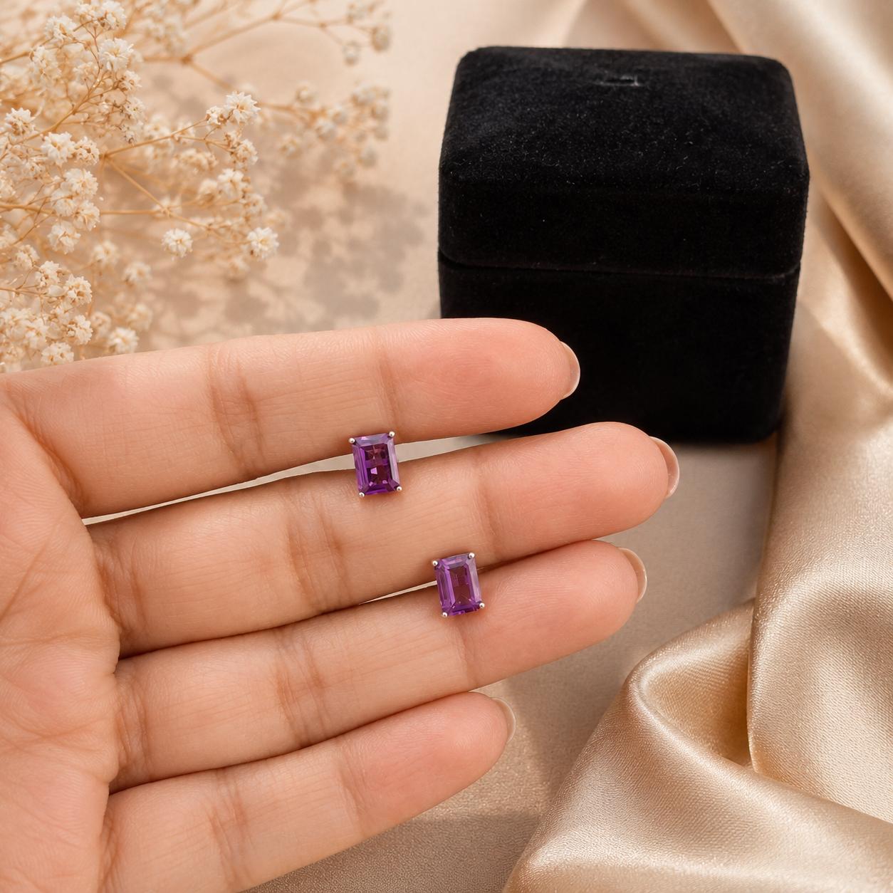 Silver Amethyst Stud Earrings