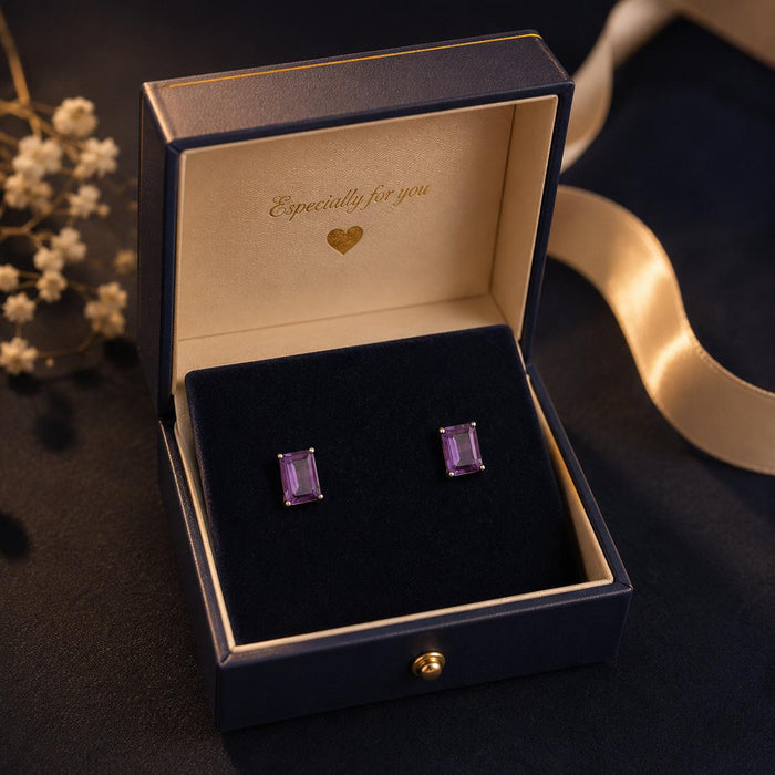 Silver Amethyst Stud Earrings